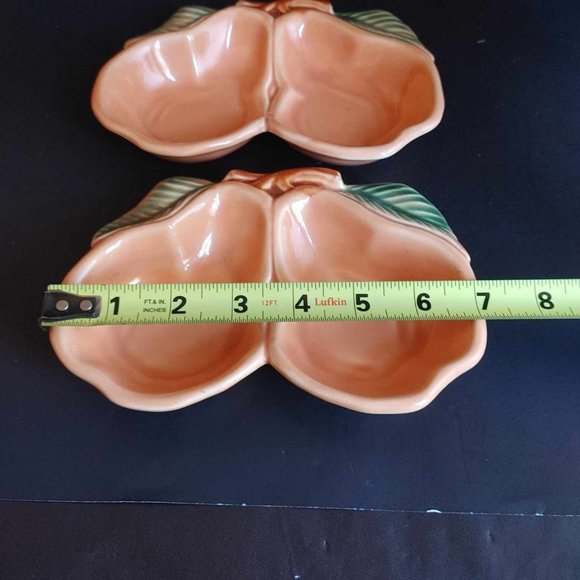 VTG Belmar Of California Pottery Pear Dish USA 320 Peach Double Bowl Set of 2 - Picture 9 of 9